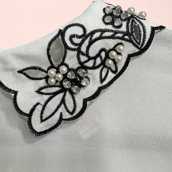 Forever 21 Sheer White Blouse with Black Floral Collar - Picture 4 of 8